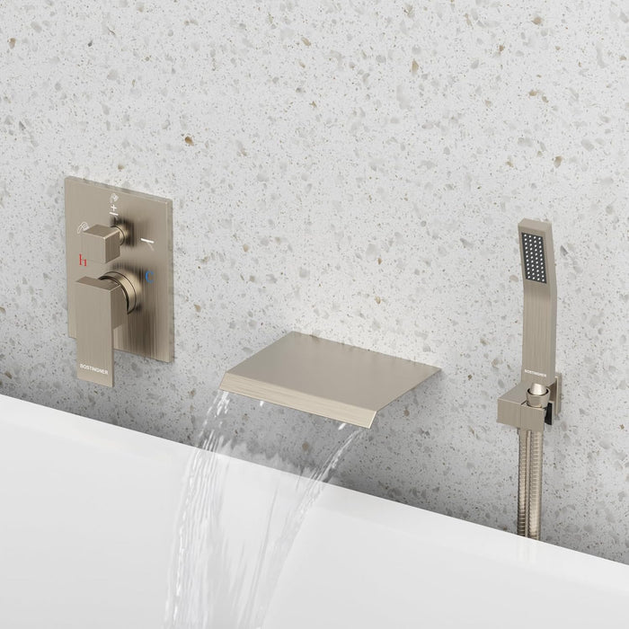 Bostingner Waterfall Bathtub Faucet Set with Sprayer Brushed Nickel