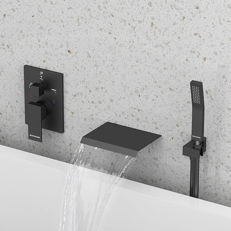 Bostingner Waterfall Bathtub Faucet Set with Sprayer Matte Black - Bostingner