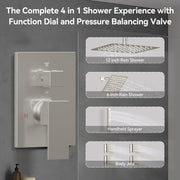 Bostingner Four Function Dual Shower Head System 12+6 Brushed Nickel - Bostingner