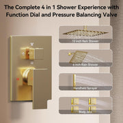 Bostingner Four Function Dual Shower Head System 12+6 Gold - Bostingner