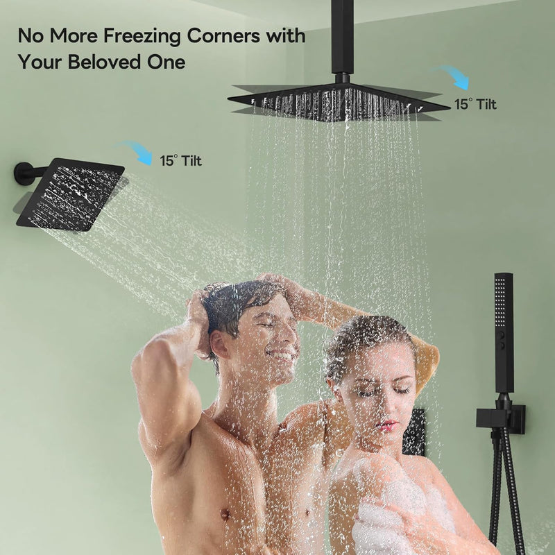 Bostingner 10+6 Inch Dual Shower Head System Matte Black (Five Function) - Bostingner
