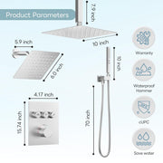 Bostingner 10+6 Inch Dual Shower Head Thermostatic Systems with 2 Function Wand Brushed Nickel - Bostingner