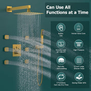 Bostingner Shower System Thermostatic with 6 Pcs Body Jets Wall Mounted Brushed Gold 12 Inch - Bostingner