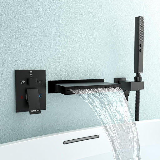 Bostingner 5.9" Waterfall Bathtub Faucet Set with 2 In 1 Handheld Sprayer Black - Bostingner