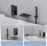 Bostingner Waterfall Bathtub Faucet Set with Sprayer Push Button Matte Black - Bostingner