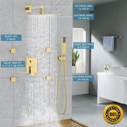 Bostingner Shower System with Body Spray Jets Wall Mounted Brushed Gold 10 Inch - Bostingner