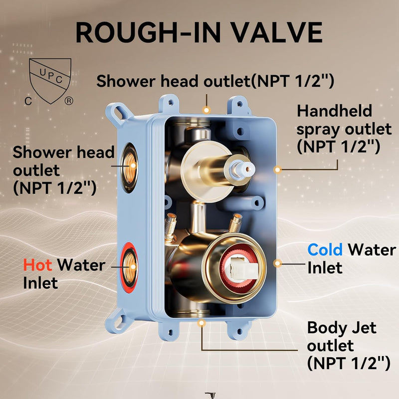 Bostingner Four Function Dual Shower Head System 12+6 Gold - Bostingner