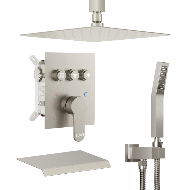Bostingner Shower System with 7.9 Inch Tub Spout Brushed Nickel Ceiling Mount - Bostingner
