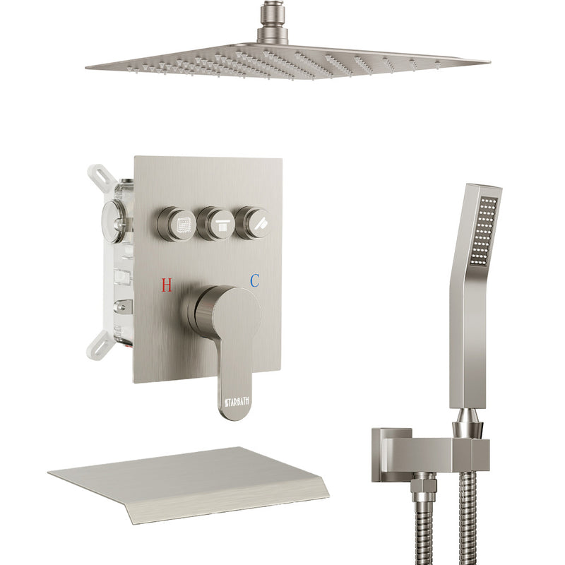 Bostingner Shower System with 7.9 Inch Tub Spout Brushed Nickel - Bostingner