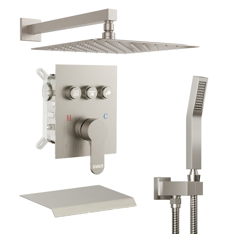 Bostingner Shower System with 7.9 Inch Tub Spout Brushed Nickel - Bostingner
