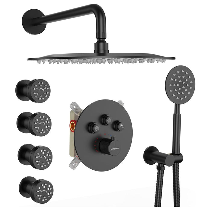 Bostingner Thermostatic Shower System Round 12 Inch Black