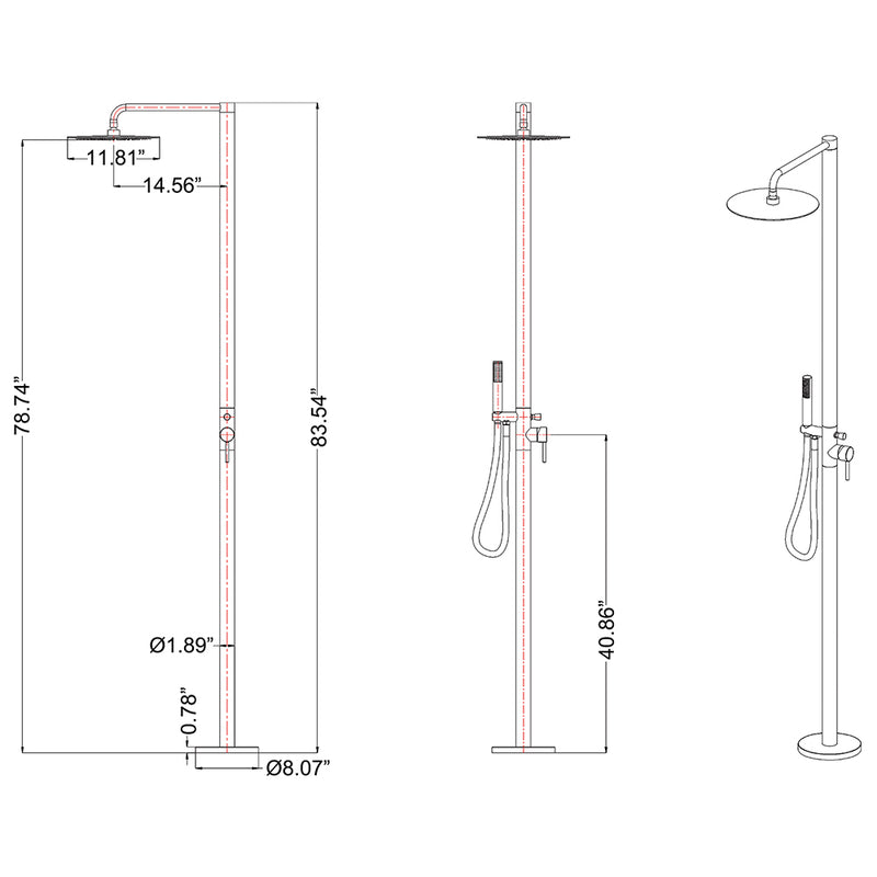 Bostingner Freestanding Outdoor Shower System with Shower Head Brushed Nickel - Bostingner