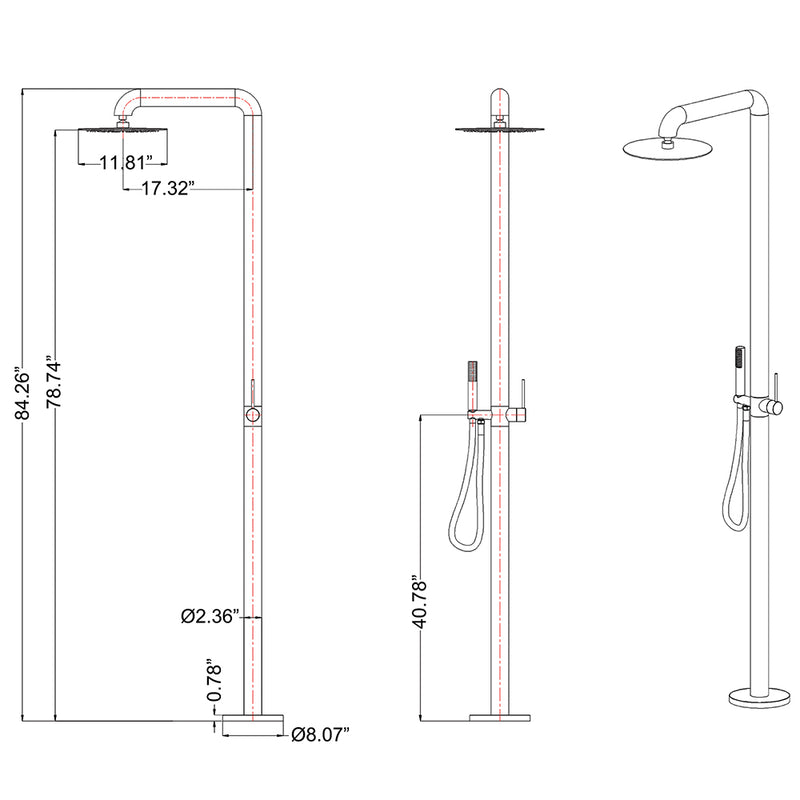 Bostingner Freestanding Outdoor Shower Faucet Set with Shower Head Brushed Nickel - Bostingner