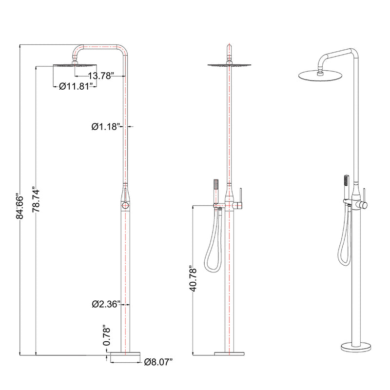 Bostingner 12" Free Standing Outdoor Shower System with Shower Head Brushed Nickel - Bostingner