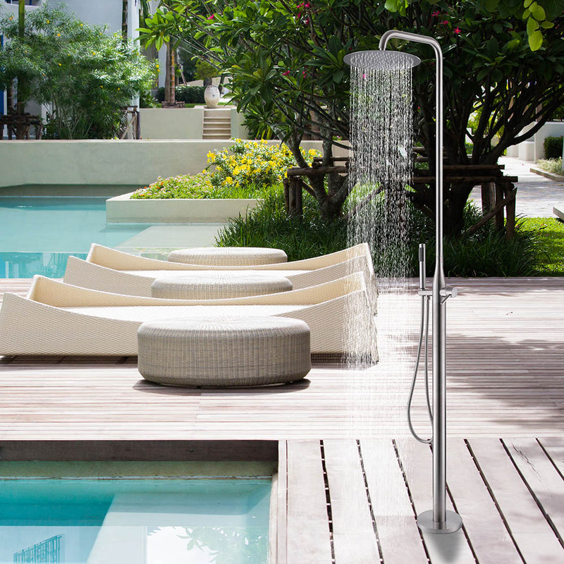 Bostingner 12" Free Standing Outdoor Shower System with Shower Head Brushed Nickel - Bostingner