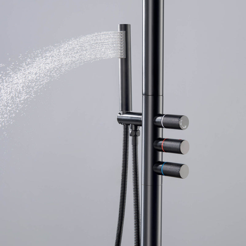 Bostingner 12" Free Standing Outdoor Shower Faucet Set with Shower Head Matte Black - Bostingner