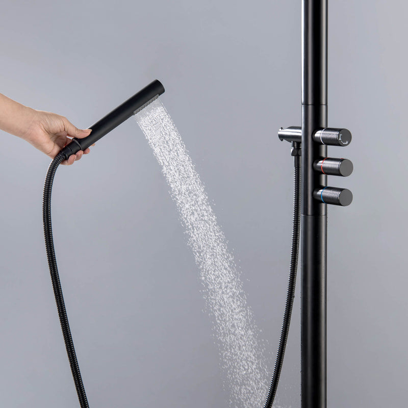 Bostingner 12" Free Standing Outdoor Shower Faucet Set with Shower Head Matte Black - Bostingner