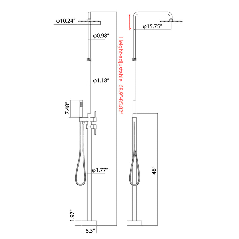 Bostingner 10" Freestanding Outdoor Shower System Height Adjustable Matte Black - Bostingner