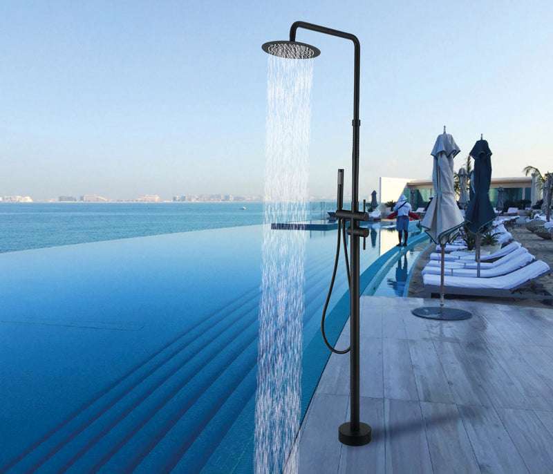 Bostingner 10" Freestanding Outdoor Shower System Height Adjustable Matte Black - Bostingner