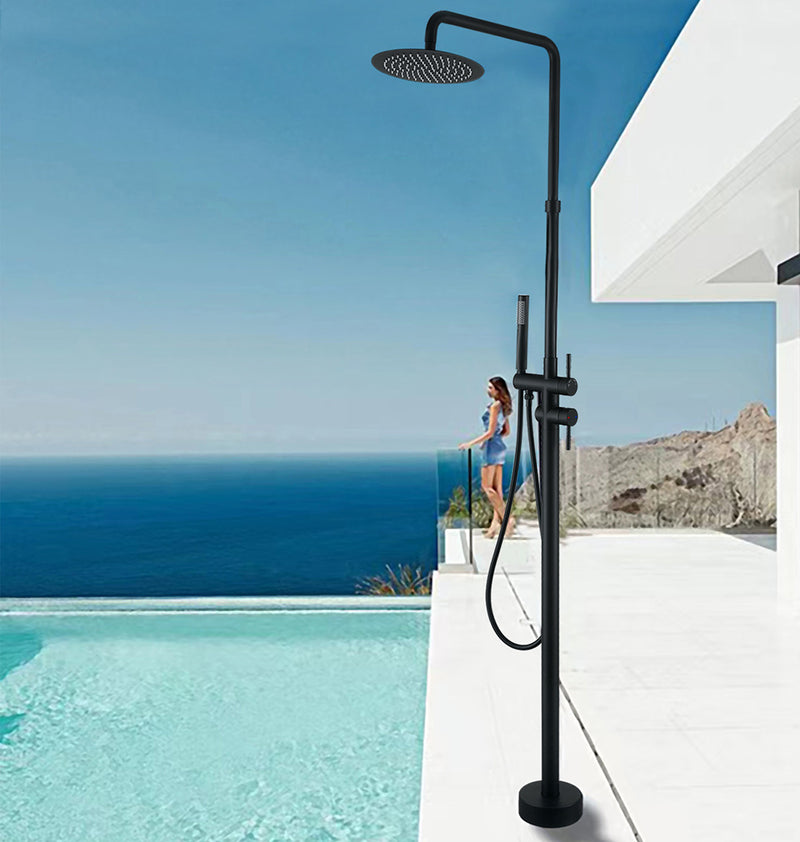 Bostingner 10" Freestanding Outdoor Shower System Height Adjustable Matte Black - Bostingner