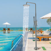 Bostingner 10" Freestanding Outdoor Shower System Height Adjustable Brushed Nickel - Bostingner