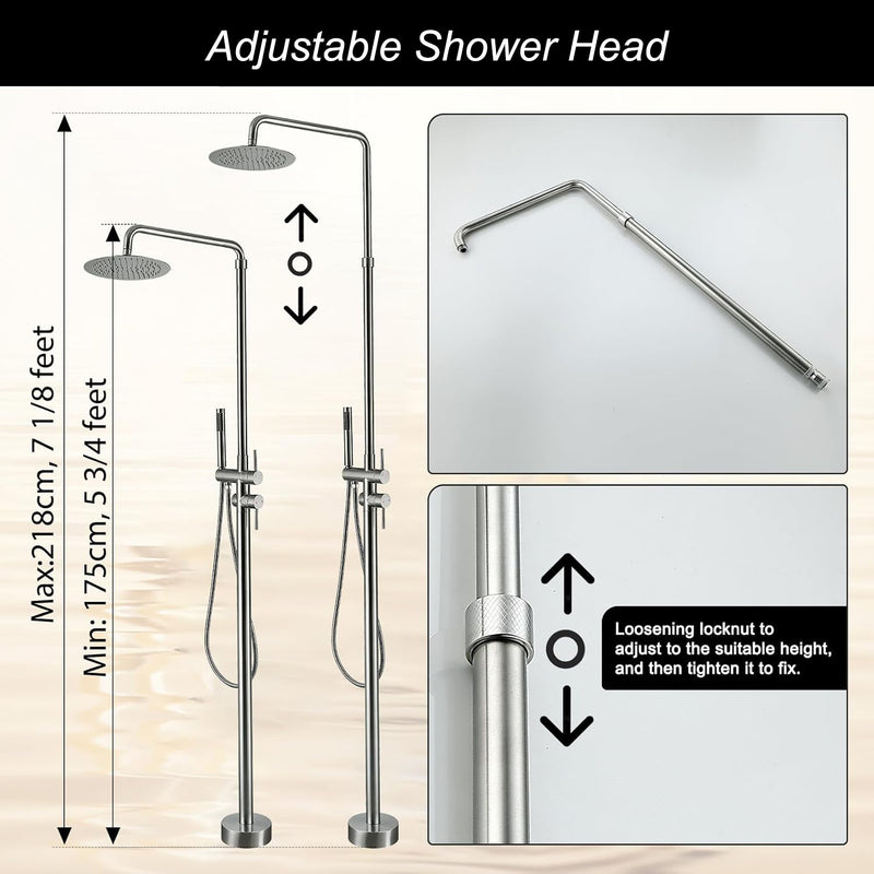 Bostingner 10" Freestanding Outdoor Shower System Height Adjustable Brushed Nickel - Bostingner