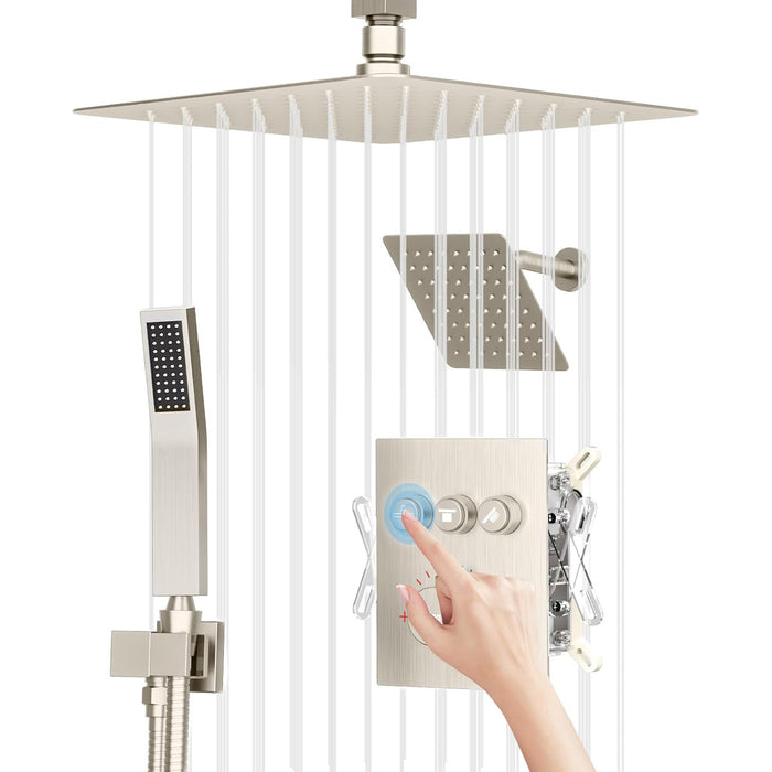 Bostingner 12" Dual Head Thermostatic Shower with 8" Rainfall Showerhead - Bostingner