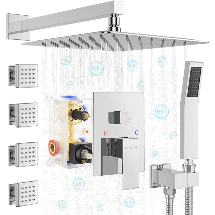 Bostingner Shower System with Body Spray Jets Wall Mounted Chrome 10 Inch - bostingner