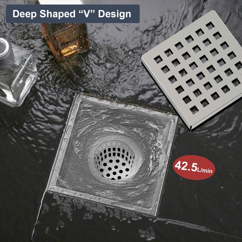 Bostingner 6 Inch Square Shower Drain with Flange,Quadrato Pattern Grate Removable - bostingner