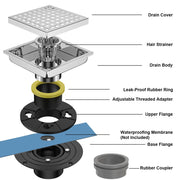 Bostingner 6 Inch Square Shower Drain with Flange,Quadrato Pattern Grate Removable - bostingner