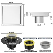 Bostingner 6 Inch Square Invisible Shower Floor Drain Detachable Bathroom Floor Drain Flange - bostingner