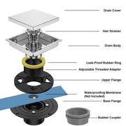 Bostingner 6 Inch Square Invisible Shower Floor Drain Detachable Bathroom Floor Drain Flange - bostingner