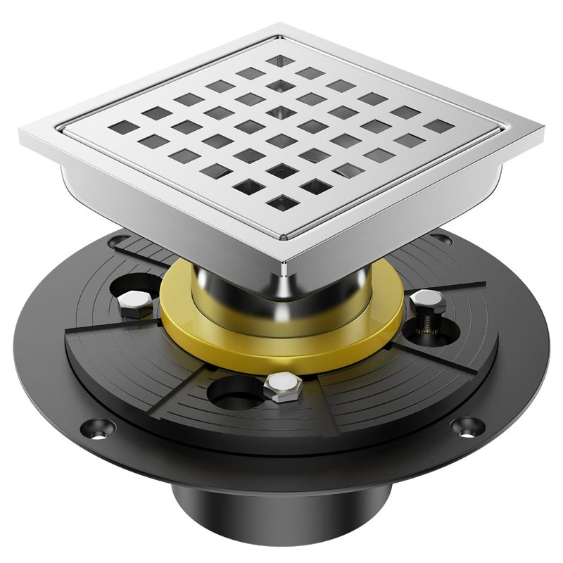 Bostingner 6 Inch Square Shower Drain with Flange,Quadrato Pattern Grate Removable - bostingner