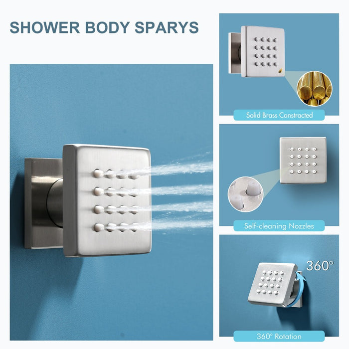 Bostingner Brass Shower Body Sprays Massage Spa Side Jets Wall Mounted Shower Set Brushed - bostingner