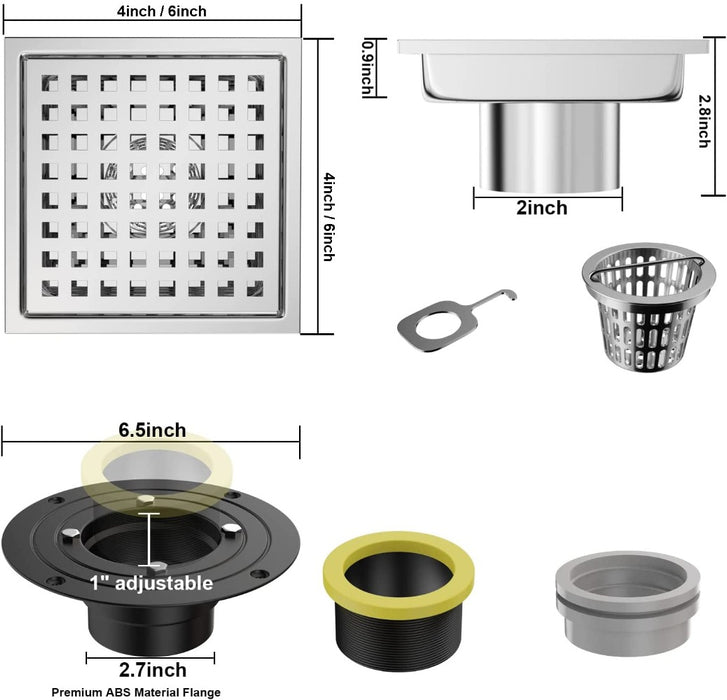 Unique Bargains 4 Inch Square Shower Floor Drain 304 Stainless Steel Floor Drain With Flange For Bathrooms Kitchens Garages Showers Sinks Quadrato Pattern Grate Removable Silver Unique Bargains 4 Inch Square Shower Floor Drain 304 Stainless Steel Floor Drain With Flange For Bathrooms Kitchens Garages Showers Sinks Quadrato Pattern Grate Removable Silver