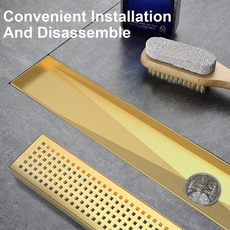 Bostingner Rectangle Linear Shower Drain with Flange 24inch Brushed Gold Grid - bostingner
