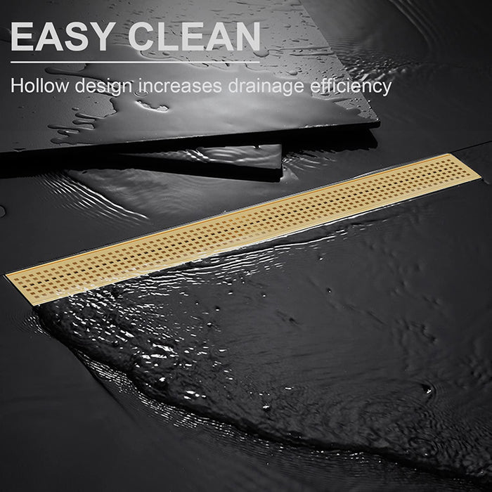 Bostingner Rectangle Linear Shower Drain with Flange 24inch Brushed Gold Grid - bostingner