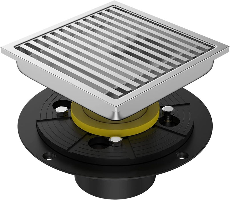 Bostingner Square Shower Drain with Flange,Square Pattern Grate Removable Stainless Steel 4Inch/6Inch - bostingner