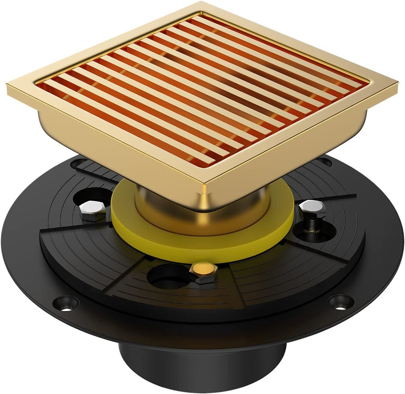 Bostingner Square Shower Drain with Flange,Square Pattern Grate Removable Stainless Steel 4Inch/6Inch - bostingner