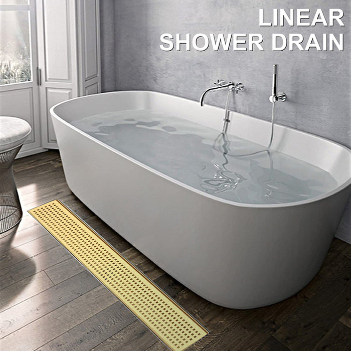 Bostingner Rectangle Linear Shower Drain with Flange 24inch Brushed Gold Grid - bostingner