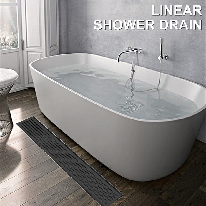 Bostingner Rectangle Linear Shower Drain with Flange 24Inch/32Inch Matte Black Grid - bostingner