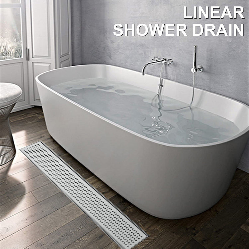 Bostingner Rectangle Linear Shower Drain with Flange 24Inch/32Inch Brushed Nickel Grid - bostingner