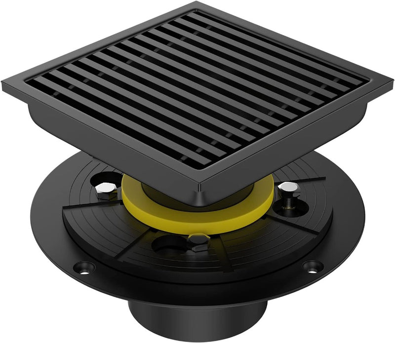 Bostingner Square Shower Drain with Flange,Square Pattern Grate Removable Stainless Steel 4Inch/6Inch - bostingner