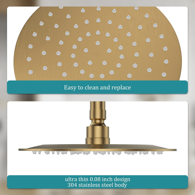 Bostingner Shower Faucet Set 8 Inch Round Shower Head With Valve Brushed Gold - bostingner