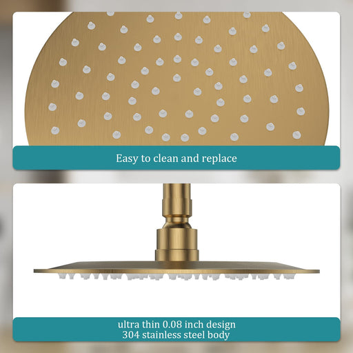 Bostingner Shower Faucet Set 8 Inch Round Shower Head With Valve Brushed Gold - bostingner