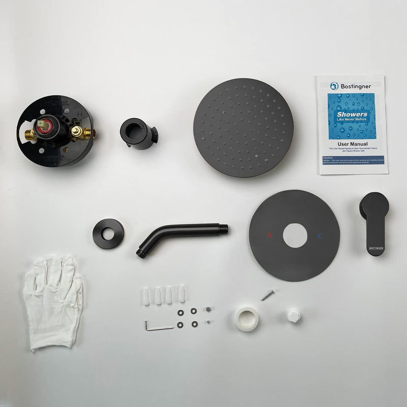Bostingner Shower Faucet Set 8 Inch Round Shower Head With Valve Matte Black - bostingner