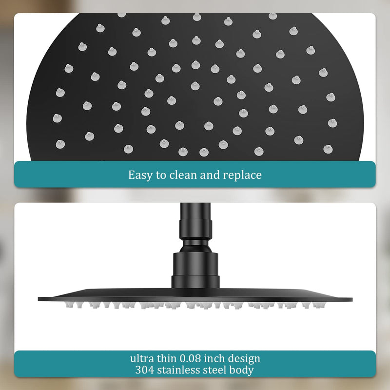 Bostingner Shower Faucet Set 8 Inch Round Shower Head With Valve Matte Black - bostingner