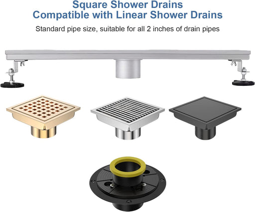 Bostingner Square Shower Drain with Flange,Quadrato Pattern Grate Remo