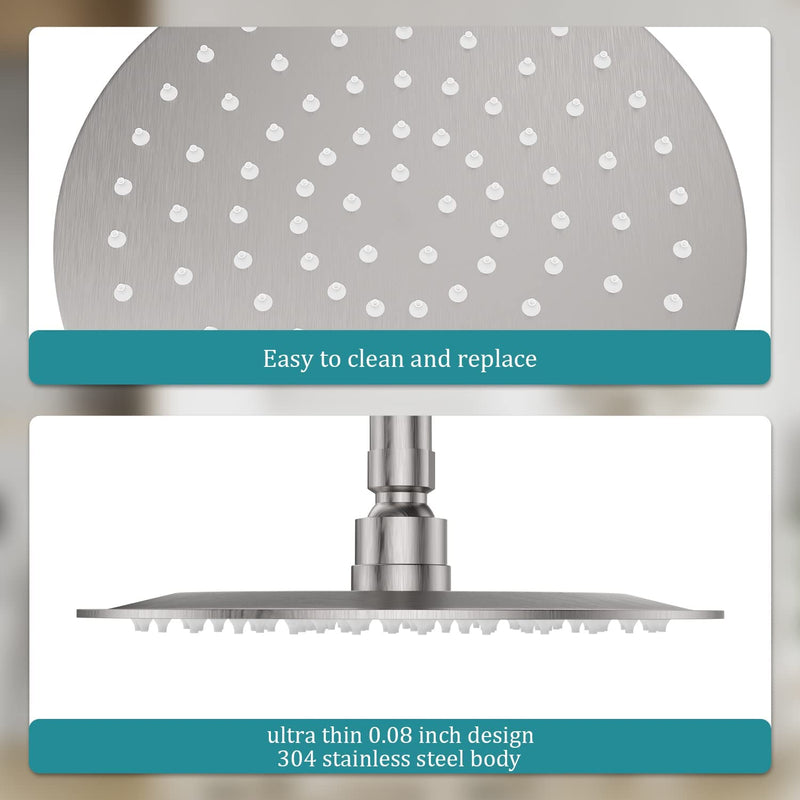 Bostingner Shower Faucet Set 8 Inch Round Shower Head With Valve Brushed Nickel - bostingner