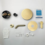 Bostingner Shower Faucet Set 8 Inch Round Shower Head With Valve Brushed Gold - bostingner